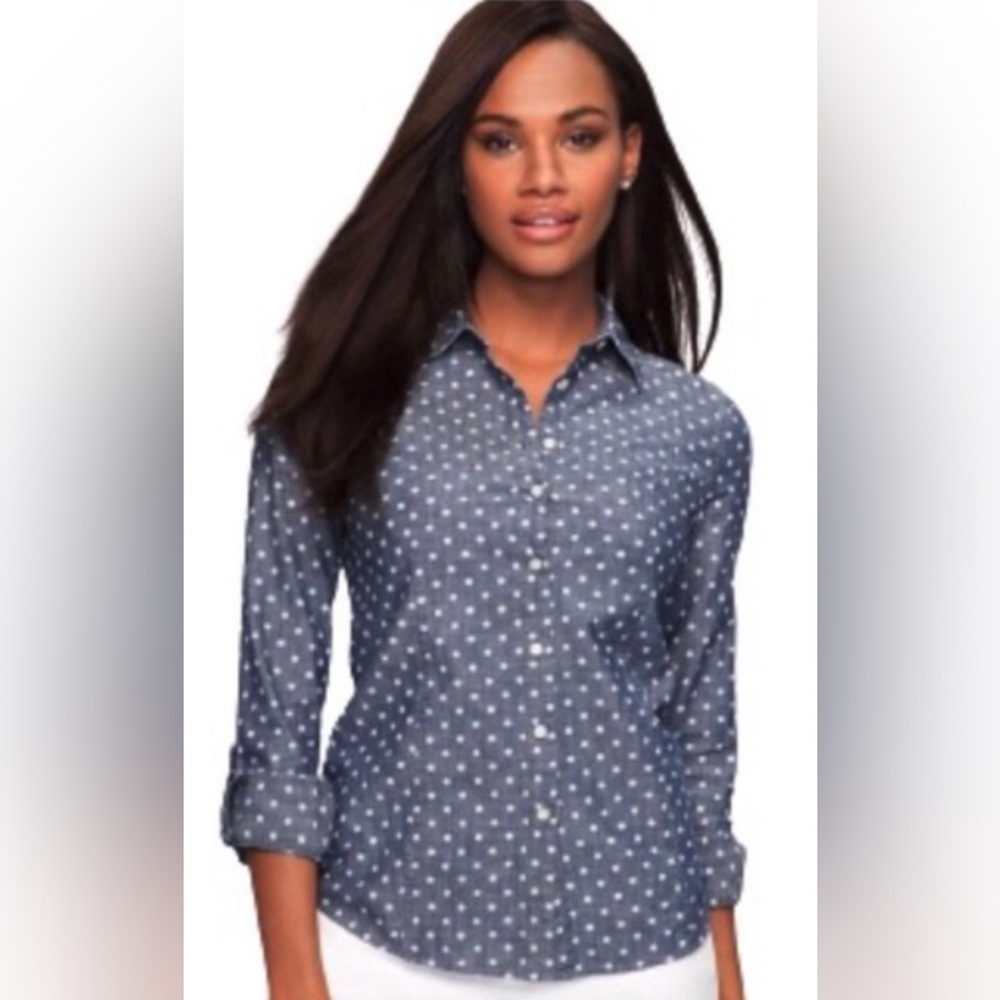 Talbots Chambray Polka Dot Shirt